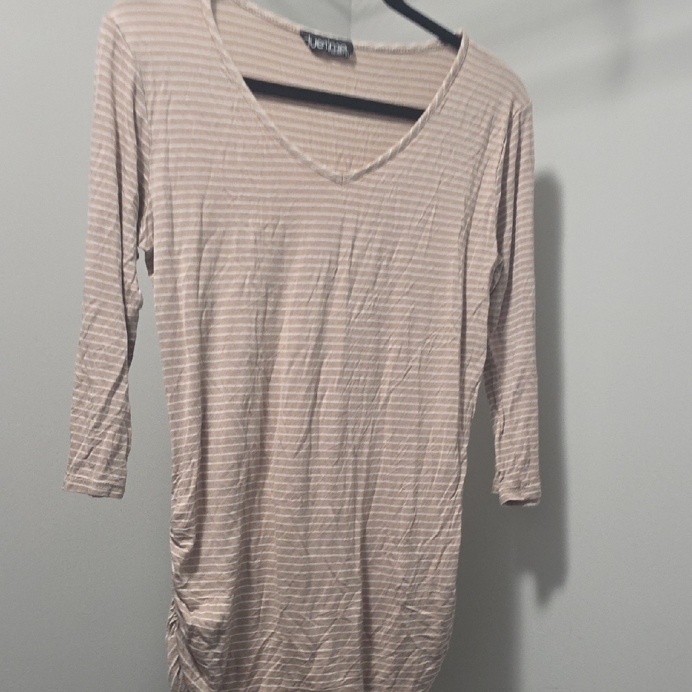 Elegant Beige Striped Long Sleeve Top